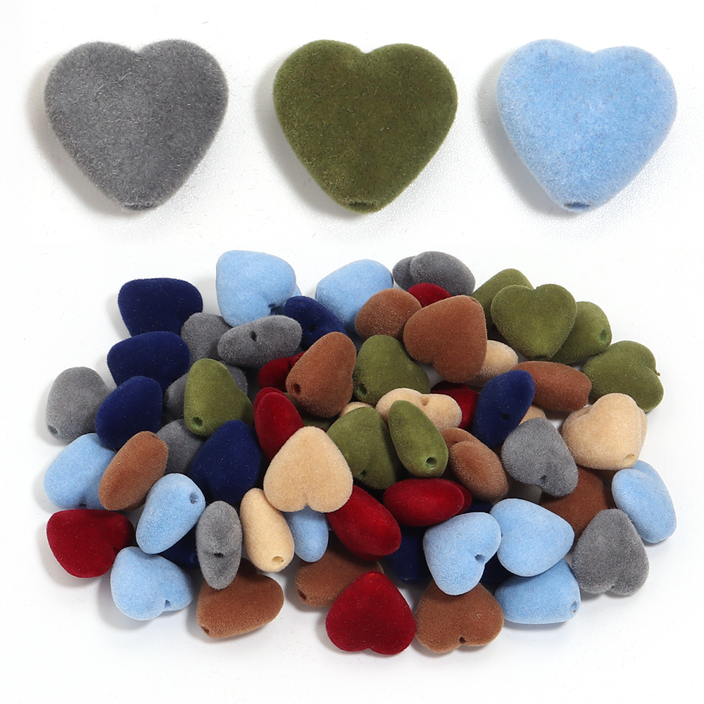 Bead Mat Velvet - 10pcs/lot Heart Flocking Acrylic Beads Colorful