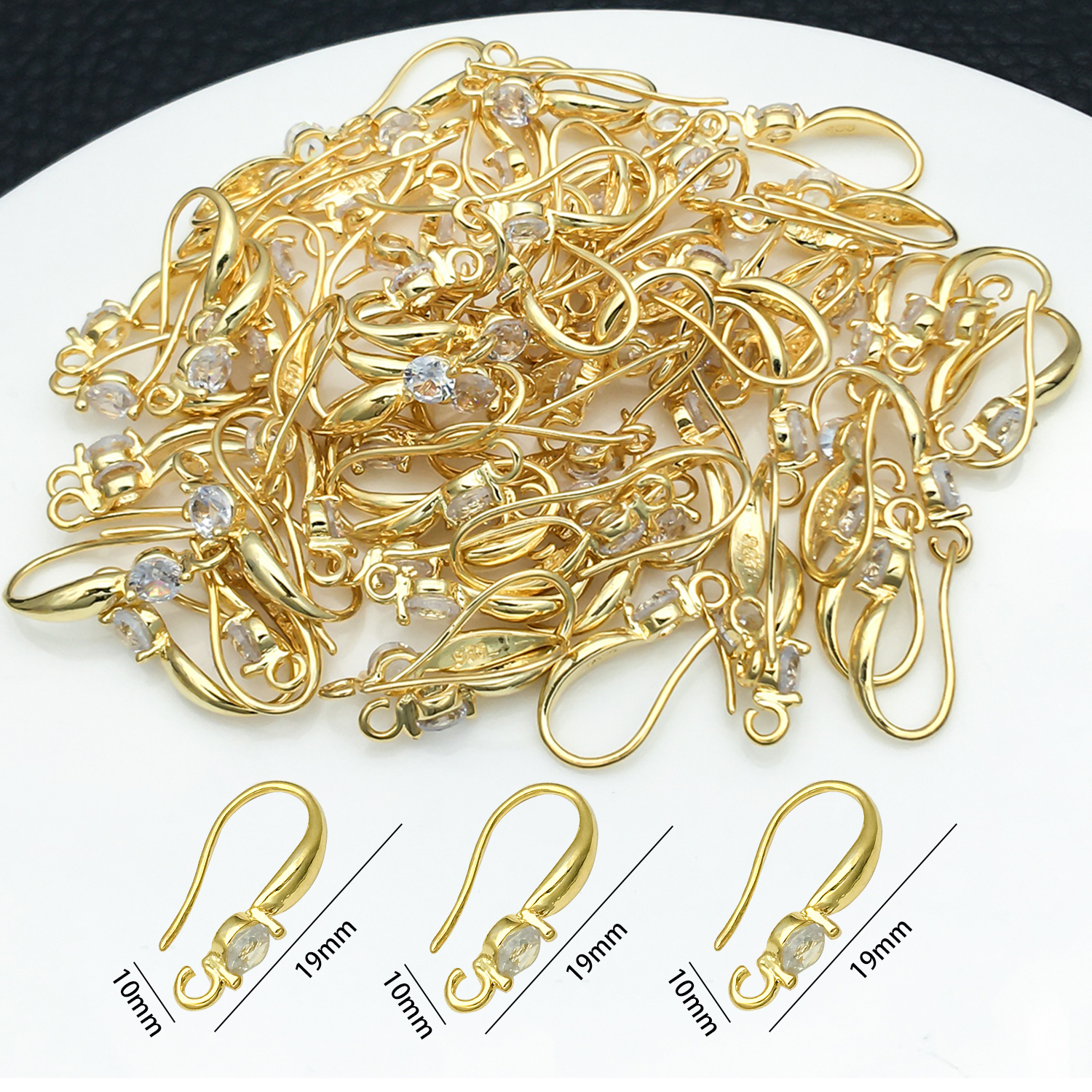 Jewelry Making Findings - 3pcs 10x19mm with Zircon Earring Hooks
