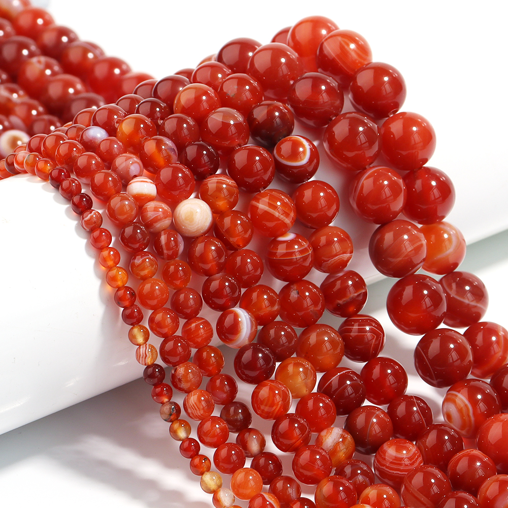 1 Strand Red Striped Agate Nat - Jewelry Making Gemstones ulasan dan harga