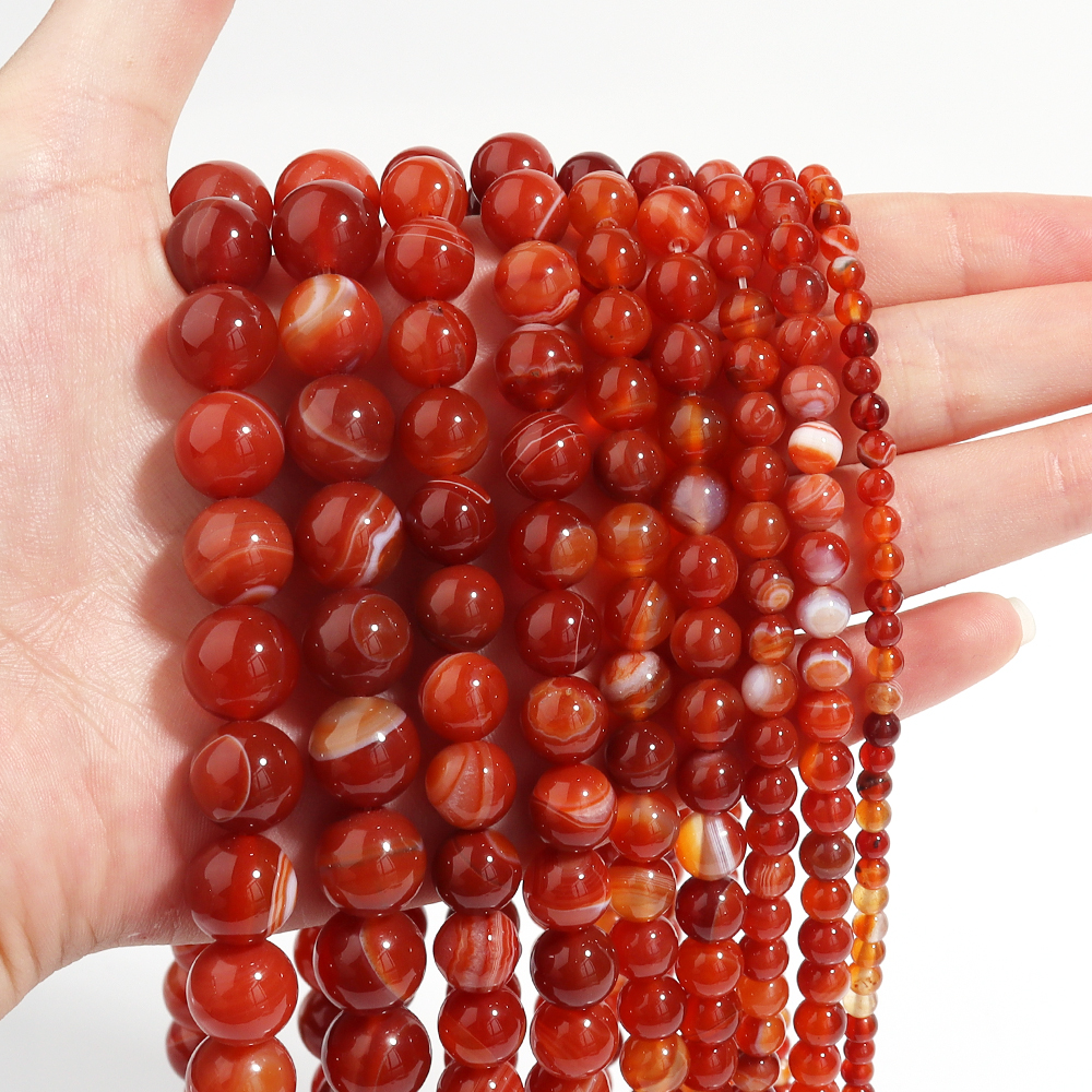 1 Strand Red Striped Agate Nat - Jewelry Making Gemstones ulasan dan harga