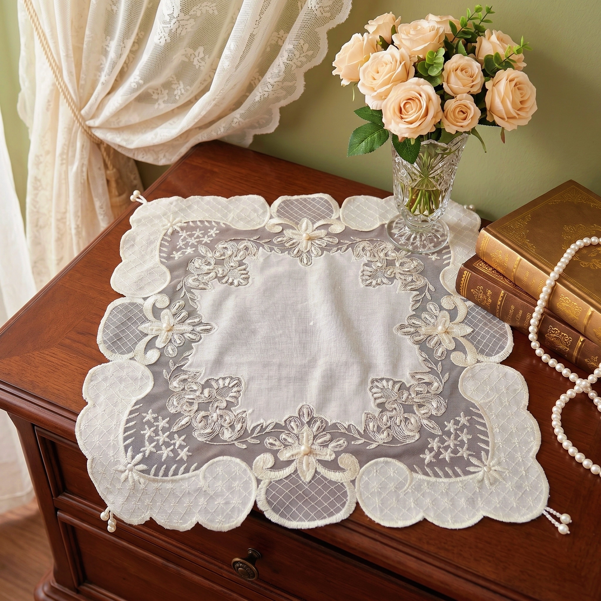 4pcs Square White Placemats Lu - Bead Mat Velvet ulasan dan harga