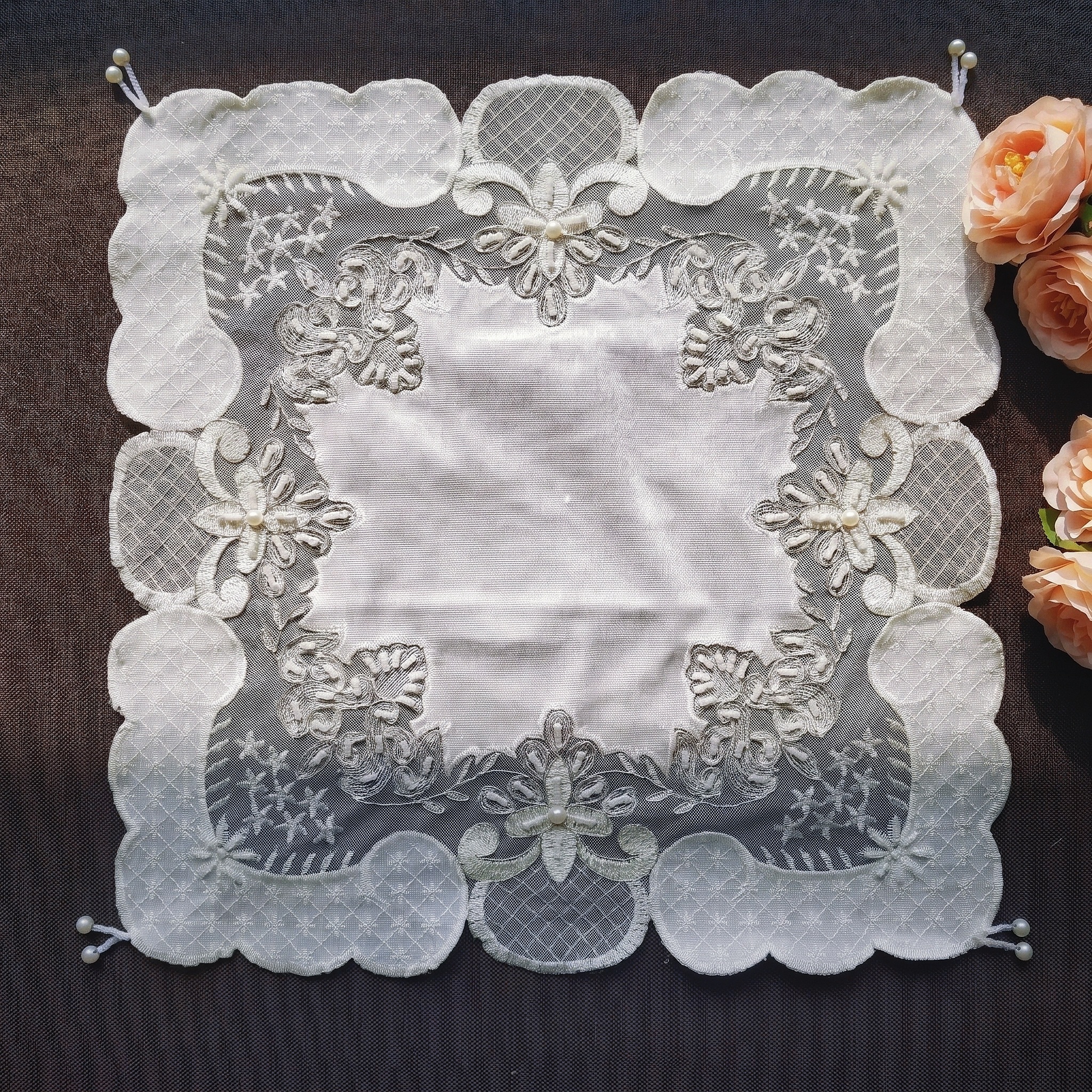 4pcs Square White Placemats Lu - Bead Mat Velvet ulasan dan harga
