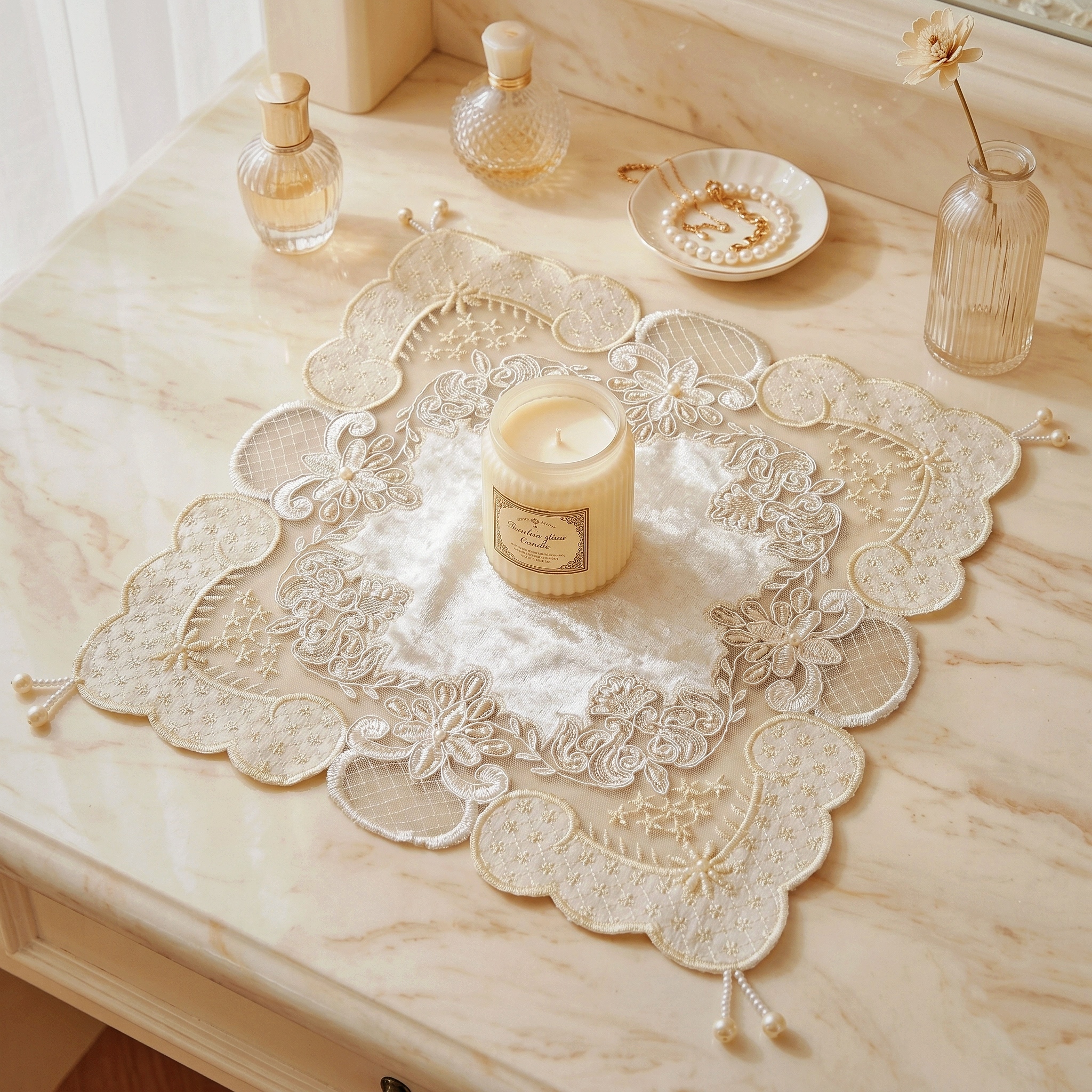 4pcs Square White Placemats Lu - Bead Mat Velvet ulasan dan harga