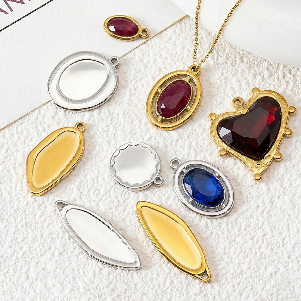 5pcs Stainless Steel Oval Hear - Jewelry Making Gemstones ulasan dan harga